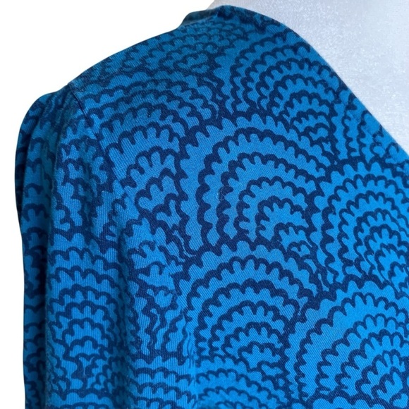 Boden Jersey Stretch Faux Wrap Blue Scallop Midi Dress Fit & Flare Empire Waist - Picture 8 of 16